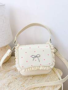 1pc Sweet Style Children's Handbag, Polka Dot Pattern With Lace Trim And Bow Decoration, Flap Design Small Bag, Girls Mini Accessory Bag, Adjustable Shoulder Strap Crossbody Bag, Little Girls Coin Purse, Suitable For Daily Outings, Parties, Travel, Matching Accessories - Multicolor - View 13