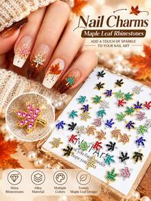 48pcs Autumn Maple Leaf Alloy Nail Art Charms, Gold & Silver Base 3D Leaf Nail Decoration Accessories - Multicolor - View 3