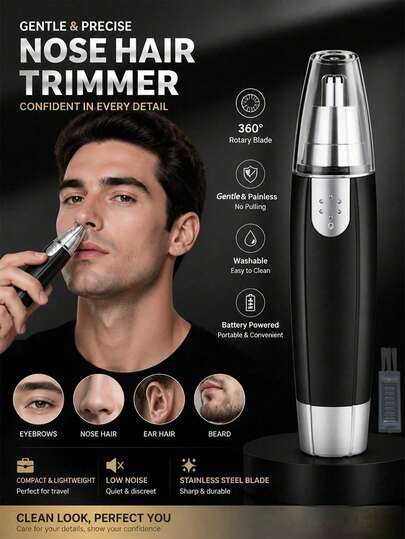 Cortador de vello nasal eléctrico, cortador de vello nasal y de oreja unisex, hoja de acero inoxidable impermeable, hoja de doble filo, silencioso y eficiente, alimentado por batería, fácil de limpiar