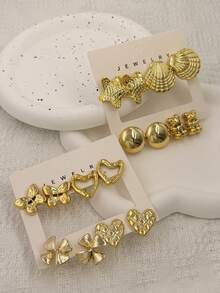8pcs-16pcs Gold Multi-Element Fashion Earring Set, Small Luxury High-End Elegant Earrings - Gold - View 2