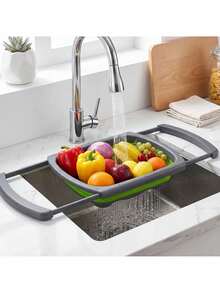 Collapsible Over-Sink Colander, Adjustable 39–61 Cm, Silicone And Plastic Drain Basket With Extendable Handles, Space-Saving Foldable Design And Non-Slip Base For Washing And Draining Vegetables, Fruit And Pasta, 26 Cm Wide - Grey - View 5