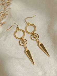 1 Pair Vintage Punk Style Distressed Multi-Layer Snake-Shaped Hoop Cone Pendant Earrings, Suitable For Women's Daily, Party, Travel Jewelry Gift - Yellow Gold - View 4