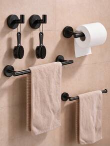Punch-Free Installation Is More Secure Stainless Steel Towel Rail Bathroom Towel Rack Tissue Holder Punch-Free Hook Multi-Functional Storage Rod 1 Piece - Black - View 17