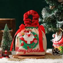 4pcs Creative Christmas Gift Velvet Apple Bags, Christmas Gift Boxes, Christmas Eve Apple Boxes, Drawstring Tote Bags - Multicolor - View 5