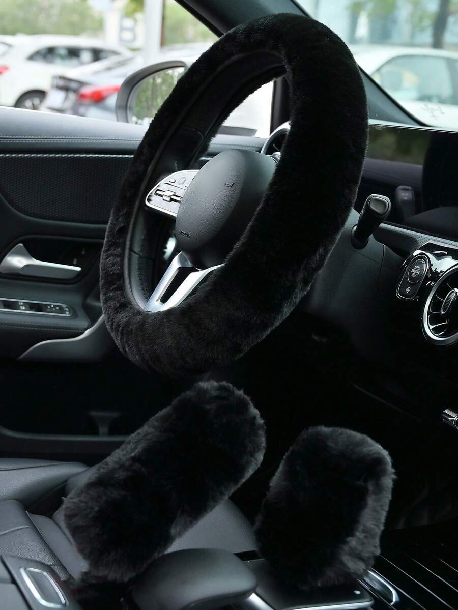 1PC Car Steering Wheel Cover Winter Warm Comfortable Faux Rabbit Fur Plush Elastic Stretch Universal - Protective Case - View 1