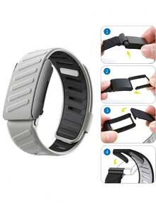 1pc Dual-Color Silicone Sports Wristband Strap, Comfortable Durable Soft Touch, Suitable For WHOO P 5.0/MG Band, Waterproof Sweatproof Breathable Adjustable, ECG Model Universal Fitness Tracker Wristband Accessory, Unisex - Light Gray - View 9