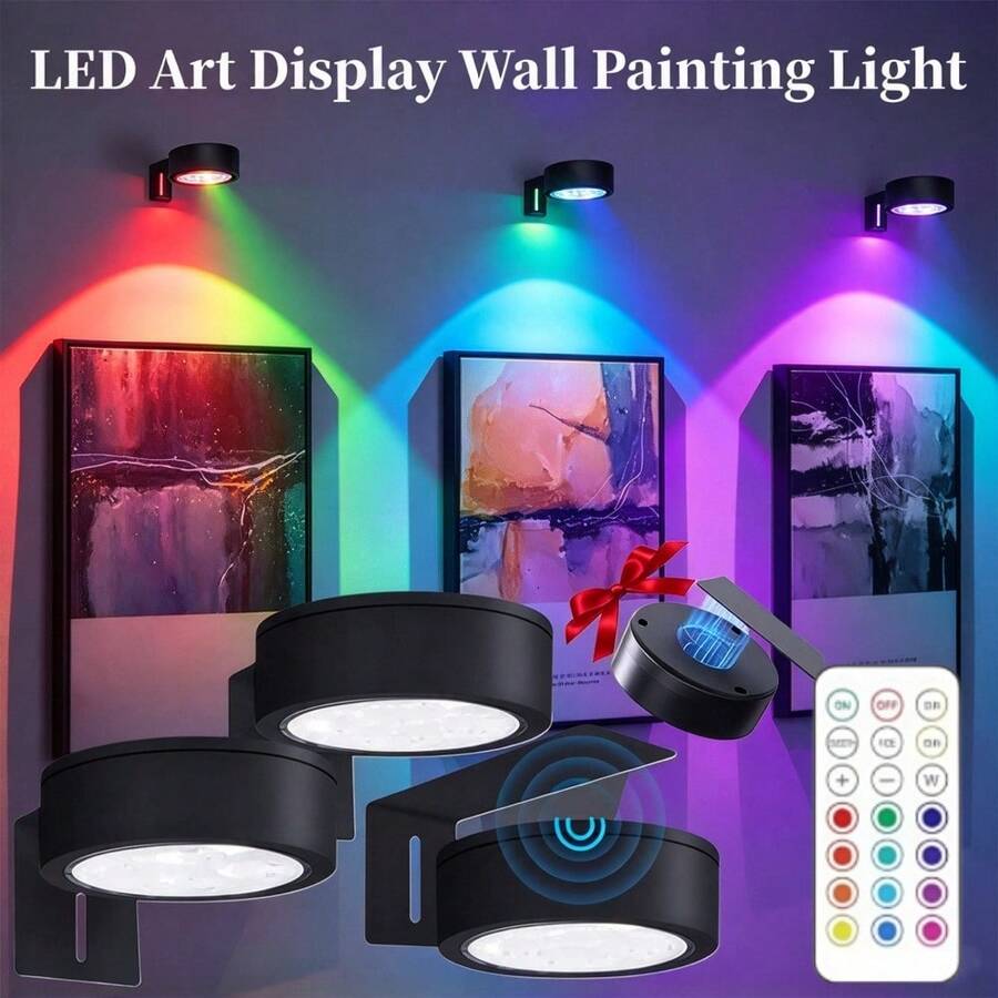 1/3/6pcs RGB Wireless Metal Picture Light Battery Operated LED Picture Light, Wall Sconce, Fairy Light, Lamp, Night Light, Book Light, With Magnetic Wireless Wall Sconce, Floor Lamp - Adjustable Color Temperature, Timer, Remote & Press Control