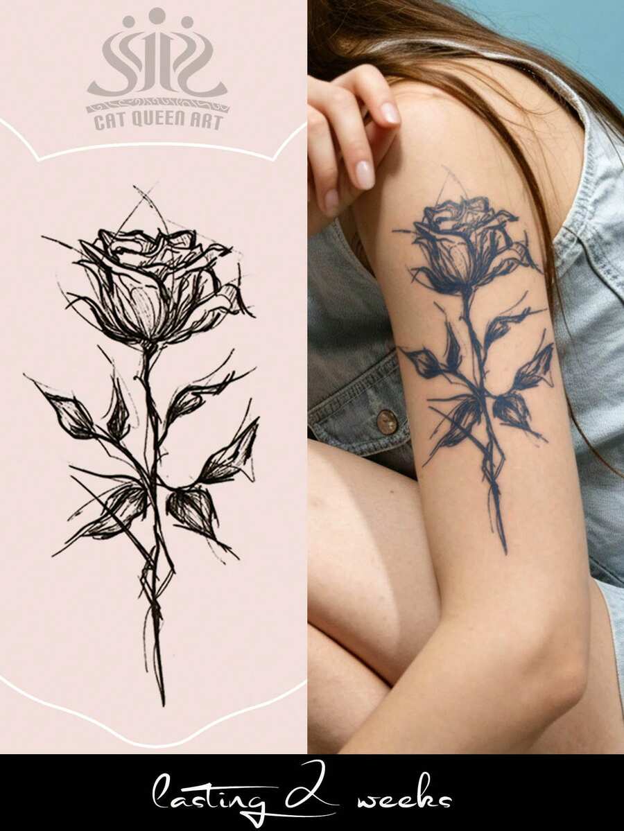 1 buah Stiker Tato Semi-Permanen Ajaib Jus Herbal, Pola Mawar Estetik Seksi, Tahan Lama 14 Hari, Tidak Pudar, Tidak Memantulkan Cahaya, Stiker Tato Sementara untuk Lengan, Pinggang, Perut, Kaki dan Badan - Biru - View 1