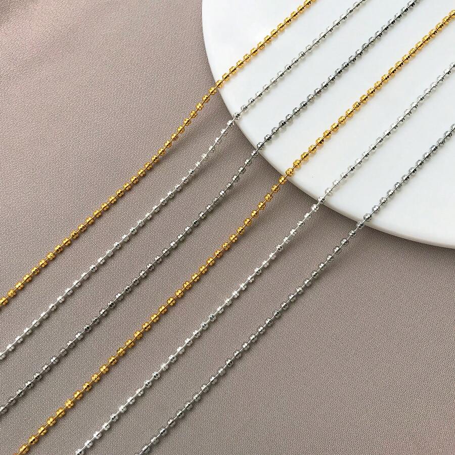 1pc Brass Ball Bead Blank Necklace Chain Thin Smooth Round Beaded Chain For DIY Jewelry Making Necklace Chain Base Craft Accessories