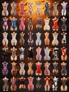 12-Piece Black Sheer Fishnet Lingerie Set, High Elasticity Mesh Fabric, Lightweight And Skin-Friendly, Slimming Elastic Design, Versatile Style, Suitable For Valentine's Day, Anniversary And Evening Occasions - Multicolor - View 2