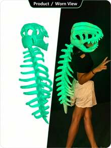 1pc Dinosaur Costume Set, Realistic Dinosaur Skeleton Design, Plush Spine & Skull Headband, Non-Electric, Perfect Gift - Multicolor - View 5