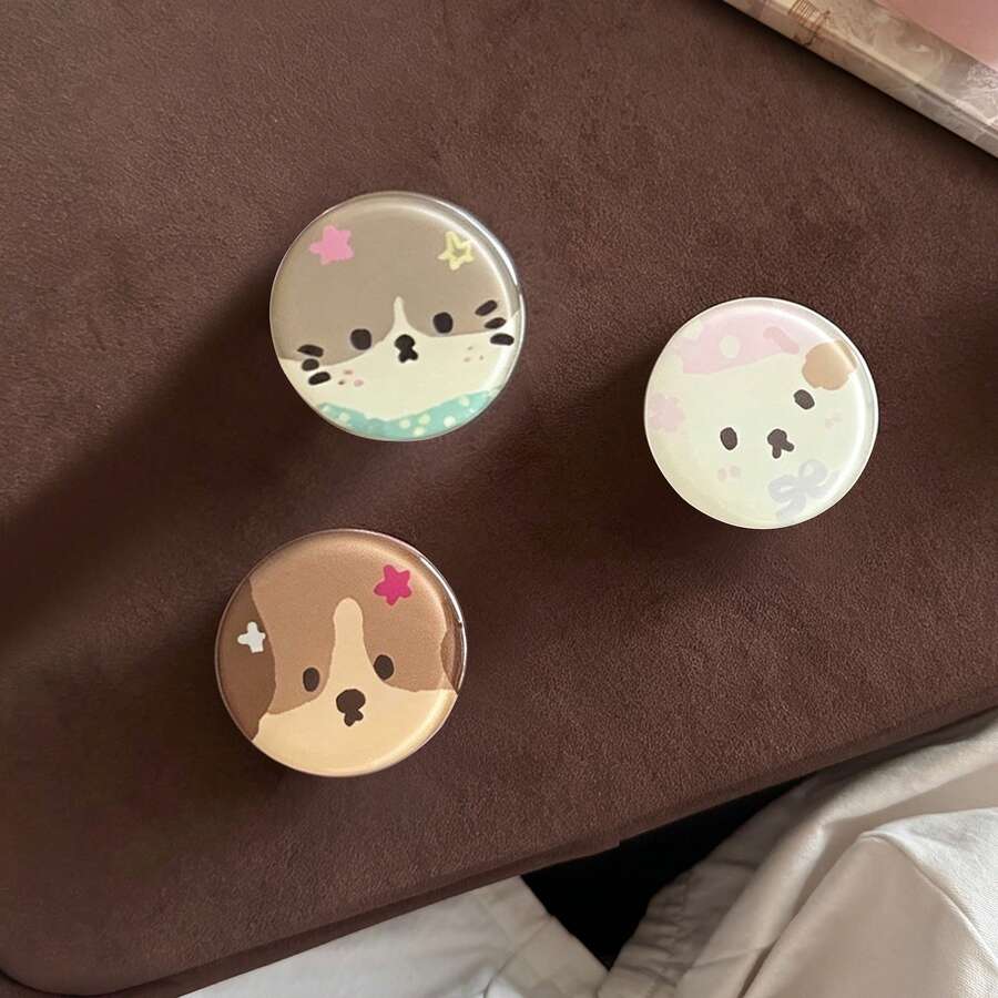 Cute Animal Round Adhesive Phone Stand, Niche Cartoon Telescopic Phone Grip, Epoxy Resin Airbag, Dopamine Style - Multicolor - View 1