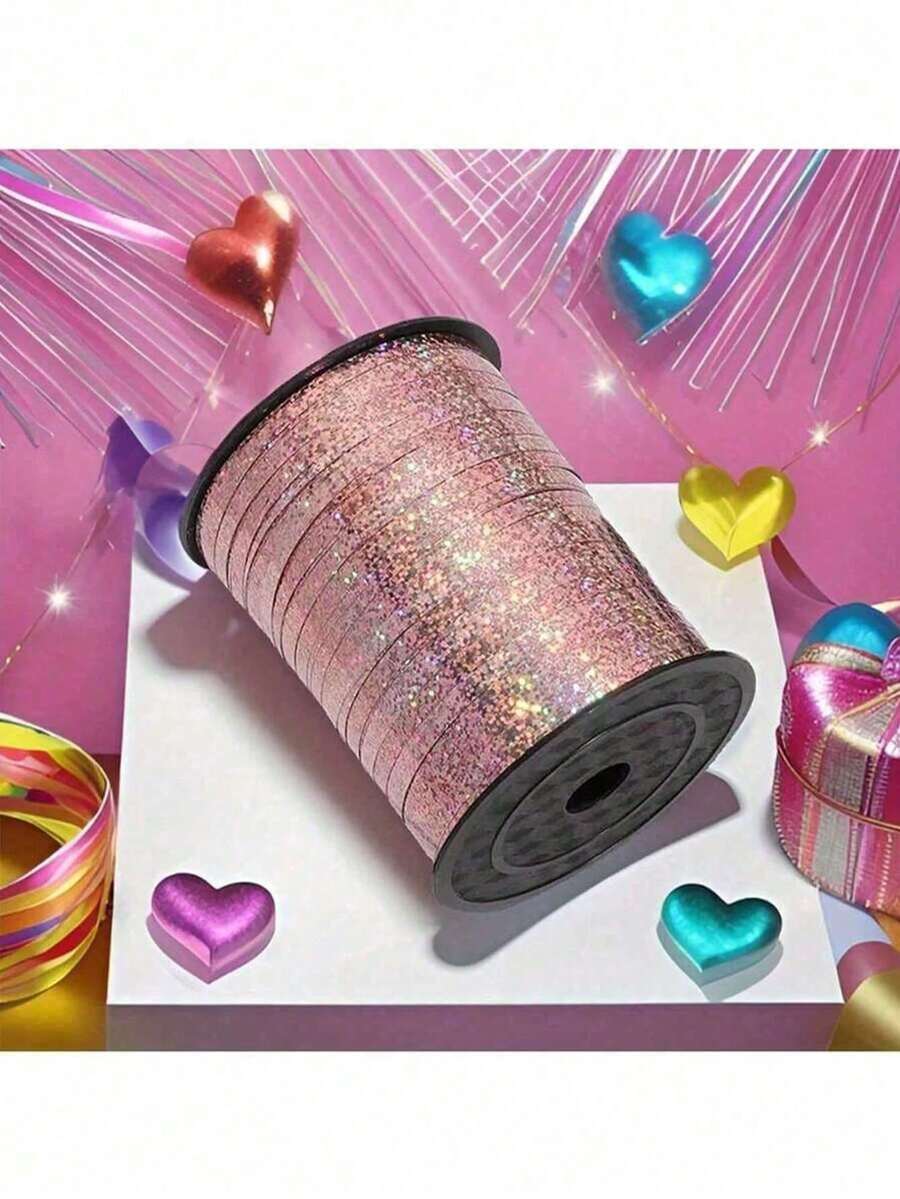 1 Roll 250cm Rose Gold Curly Ribbon, Suitable For Gift Wrapping, Balloon String, Wedding, Birthday, Etc., Shiny Metallic Texture, Suitable For Bouquet And Floral Wrapping Paper, Valentine's Day, Wedding, Birthday, Etc. - Rose Red - View 1