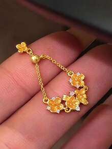 rundraw 1pc Women's Ring, Gold Metal Flower Chain Inlaid CZ Delicate Versatile Adjustable Ring, Autumn Style Suitable For Daily Wear And Holiday Gift - Gold - View 5