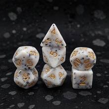 7Pcs White Black Speckled Polyhedral Dice, Christmas Halloween Gift For Table Game Players - Style 01 - View 3