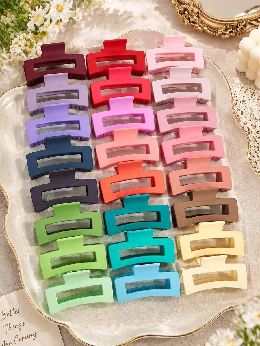 5/3/1pc Random Matte Rectangular Hair Claw Clip, Vintage Hollow Out Hair Clip, Y2K Women Hair Accessory, Retro Wild Style Design Hair Accessory - Multicolor - View 1