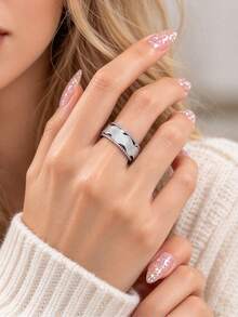 1PC Matte Wavy Edge Gear Stainless Steel Spinner Ring, Unisex Premium Exquisite Men Jewelry, Promise Engagement Ring For Daily Party Wear - Ring - View 5