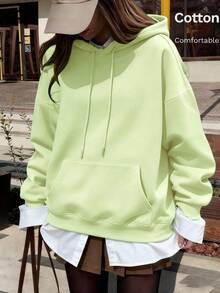 Women's Pure Cotton Loose Fit Sweatshirt, With Pockets, Autumn/Winter Style, Printed Design, Casual Streetwear Sports Style - Pink Yellow - View 4