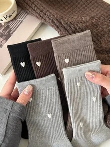 1/5 أزواج جوارب نسائية بنمط قلب لطيف فضفاضة، جوارب محبوكة مضلعة دافئة حتى منتصف الساق، جوارب كاجوال يومية متعددة الاستخدامات بألوان موحدة للخريف/الشتاء - متعدد الألوان - مشاهدة 8