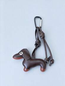 Vintage Design Dachshund Dog Keychain Pendant, Cute Creative Braided Rope Bag Charm - Coffee - View 4