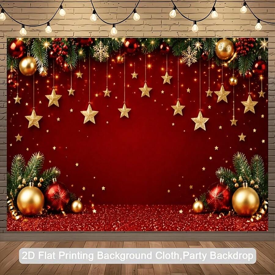 1pc Christmas Backdrop Cloth, Gold Blue Silver Ball Christmas Decor, Pine Cone Snowflake Winter Holiday Theme, Multiple Sizes, New Year Decoration Fabric, 5 Styles Available - 1 - View 1