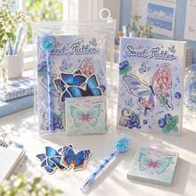 4 Buah Set Alat Tulis Kupu-kupu Cantik, Tersedia Berbagai Gaya, Perlengkapan Sekolah Anak Perempuan yang Lucu dengan Buku Catatan, Pulpen Gel, Stiker, dan Kertas Tempel - Set alat tulis kupu-kupu yang indah - View 5