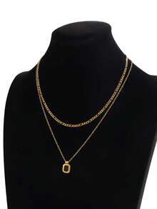 1 buah Kalung Liontin Geometris Minimalis Modis, Set Kalung Stainless Steel, Aksesori Gaya Kasual, Unisex, Hadiah Ideal untuk Pria - Yellow Gold - View 3