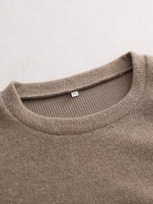 Plus Size Women's New Autumn/Winter "Coffee Stripe Black Cat" Print Soft Knit Fashion Round Neck Sweater, Machine Washable - Khaki - View 5