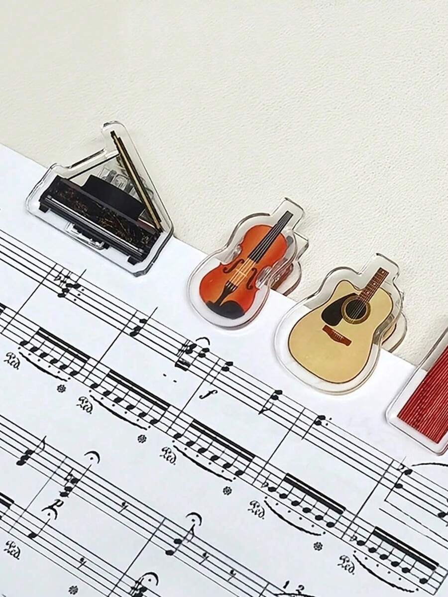 Transparent Piano Sheet Music Clip, Cartoon Colorful Musical Note Sheet Music Clip, Mini Sheet Music Clip, Transparent Plastic Clip Can Firmly Hold Piano Sheet Music, Suitable For Guitar, Violin, Piano, Suitable For Musicians, Composers, Portable Music Accessory - Multicolor - View 1