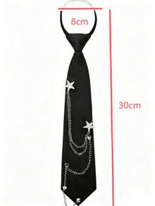 1pc Unisex Punk Metal Chain Pre-Tied Adjustable Black Tie, Suitable For Uniform, School, Shirt Accessory, Christmas And Thanksgiving Gift - Black - View 3
