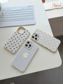 3件裝波點印花皮革紋理TPU防摔全包覆手機保護殼，適用於Apple 11/12/13/14/15/16/17 Pro Max - 彩色 - 查看 3