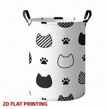 Cartoon Cat Paw Pattern Laundry Basket, Foldable Storage Bin, Large Capacity For Dirty Clothes And Toy Storage, Suitable For Home And Nursery Decoration - White - View 8