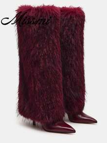 Niche Design Thin Heel Knight Boots New Matte Leather Straight Leg Knee-High Boots Women - Burgundy - View 1