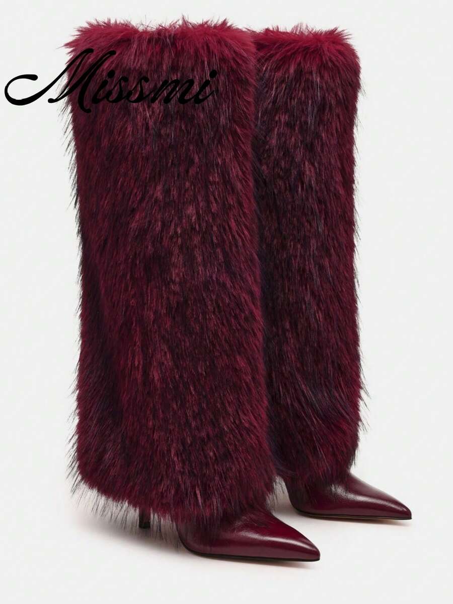Niche Design Thin Heel Knight Boots New Matte Leather Straight Leg Knee-High Boots Women - Burgundy - View 1