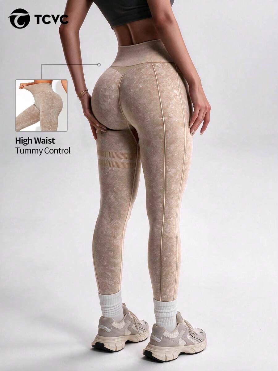 TCVC Women's High Waist Casual Slim Fit Sports Leggings For Fitness And Yoga - Champagne - View 1