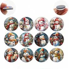 12pcs/Set Round Glass Santa Claus, Reindeer, Snowman Fridge Magnets, Fridge Magnets, Home Kitchen Decor Creative Fridge Magnets, Magnetic Fridge Magnets, Photo Information Stickers, Christmas Decoration - Style a - View 8