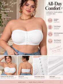Women's Plus Size Seamless Soft Strapless Convertible Bra, White Front Closure Side Support, Backless Invisible Strap Top Bra - White - View 5