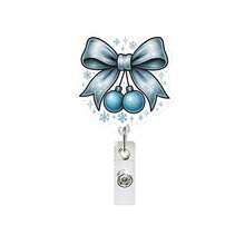 1pc Christmas Bell Bow Easy-Pull Glitter Acrylic Retractable Badge Reel Snowflake Badge Holder - Multicolor - View 8