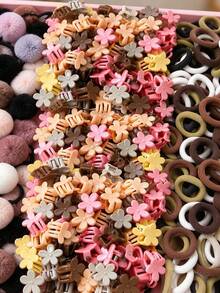 80pcs Girls Hair Accessories Set, Cute Floral Claw Clips & Pom Pom Hair Ties, Suitable As Autumn/Winter Gift For Girls - Multicolor - View 4
