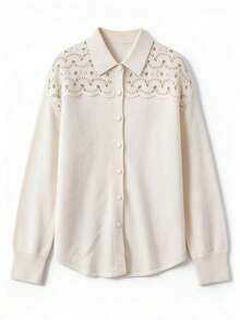 HEYMINI Autumn/Winter New 100% Wool Sweater, Shoulder Cut-Out Lapel Long Sleeve Knit Cardigan, Suitable For Daily Wear And Outings - White - View 10