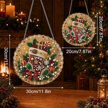2D Flat Acrylic,1Pc Pearl Diamond Painting,Christmas Stocking Round Hanging Ornament,Candy Cane Gift Box Bow Pattern,Suitable For Front Door,Window,Wall,Home Xmas Decor,Christmas Gift - View 4