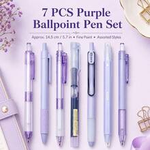 7pcs Purple Gel Pens, Aesthetic Grape Milk Jelly Series 0.5mm ST Tip Black Quick-Dry Ink, Retractable School Office Journal Writing Pens - Mauve Purple - View 8