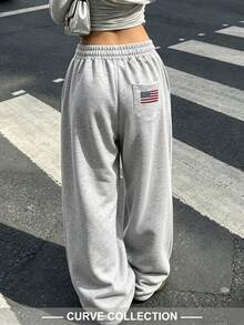 Plus Size Comfortable Grey Wide Leg Long Fashion Casual Sports Pants Knit Fabric - Light Grey - View 5
