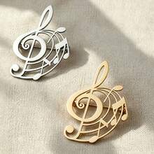 Vintage Music Symbol Brooch, Stainless Steel Hollow Design, Suitable For Wearing With Suit Jacket, Ideal Decorative Accessory For Men - Multicolor - View 3