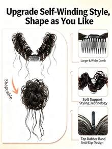 1pc Wavy Short Hair Extension, Built-In Twisted Flower Bun Style, Natural Voluminous Hairband, Adds Fullness To Hair - Multicolor - View 2