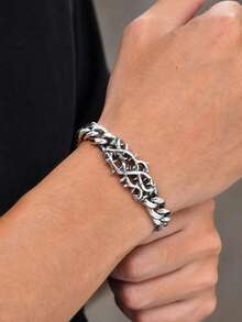 1pc Vintage Thorn Chain Stainless Steel Bracelet, 10.5mm Wide, Thick, Simple, Jewelry, Accessory For Men - Silver - View 3