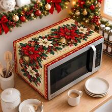 2dflat 1pc Red Gold Border Christmas Microwave Dust Cover, Red Bell Print Home Microwave Cover Cloth Kitchen Decor - Multicolor - View 1