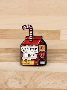 1pc Gothic Quirky Style Zinc Alloy Oil-Drip Red Juice Box Straw Letter Brooch, Women's Halloween Backpack & Jacket Decoration Gift - Multicolor - View 3