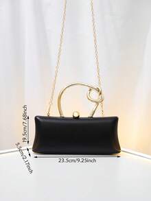Women's Evening Clutch, Rectangular Hard Shell Handbag, PU Leather, Knotted Metal Top Handle, Minimalist Luxury Style, Suitable For Wedding Cocktail Party - Black - View 9