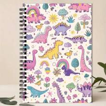 1pc A5 Dinosaur Notes Spiral Notebook, Green Dinosaur Star Cloud And Simple Notes Text Design Journal For Daily Writing, Study Notes, Doodling, Drawing And Dinosaur Theme Gifts,Pen Not Included - One Book (50 Pages, 100 Pages) - View 5